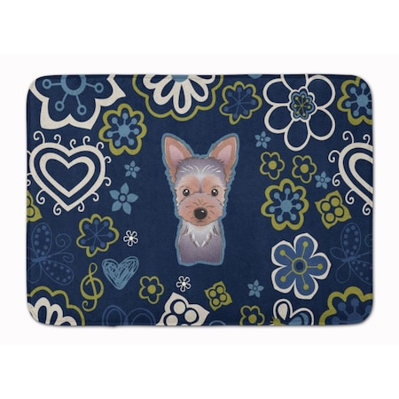 Carolines Treasures Blue Flowers Yorkie Puppy Machine Washable Memory Foam Mat BB5083RUG